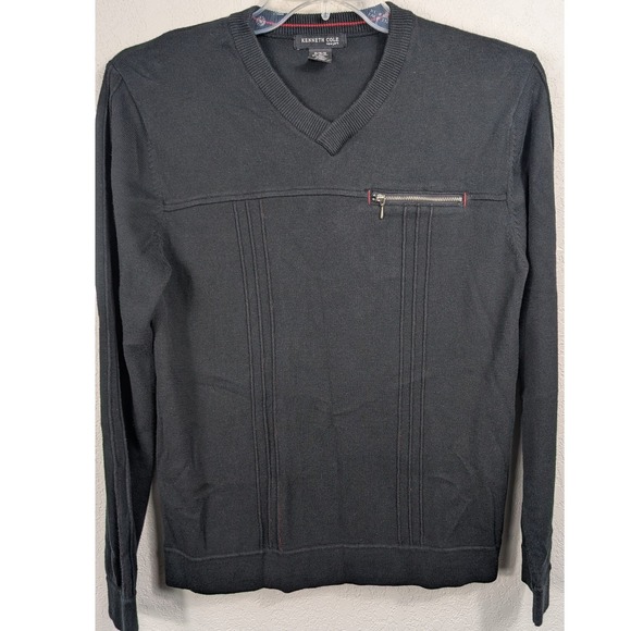 Kenneth Cole New York Other - Kenneth Cole Mens Black V Neck Long Sleeve Sweater Size Medium Zip Chest‎ Pocket